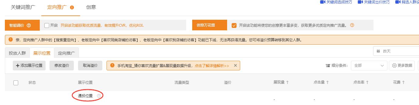 直通车定向推广展示位置的通投位置如何关闭,让店铺流量暴增